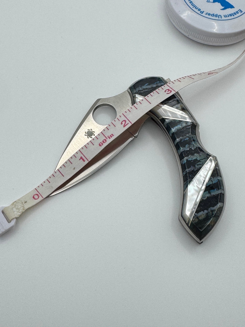 Mammoth Tooth Blue, Mother of Pearl, Syderco Dragonfly pocket knife
