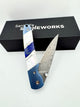 4" Liner Lock 110-Layer Stainless Damascus – MOP &amp; Lapis with Blue Anodized Titanium Bolsters