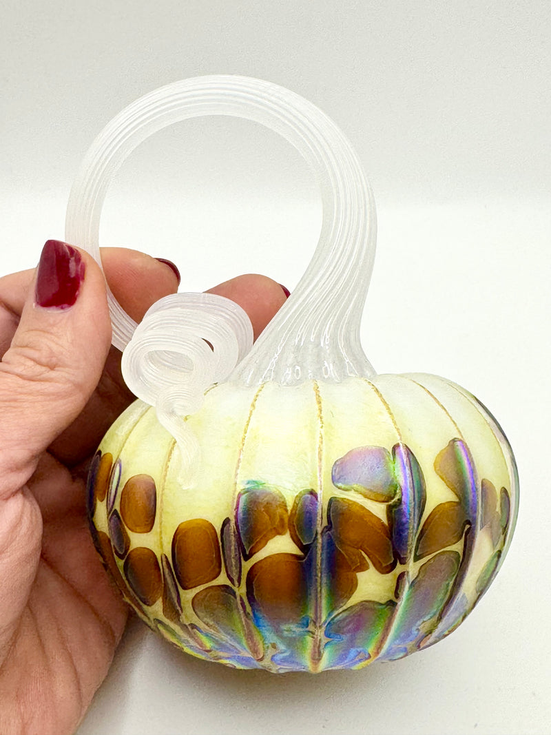 Jack Pine Blown Glass Pumpkin, White Stem