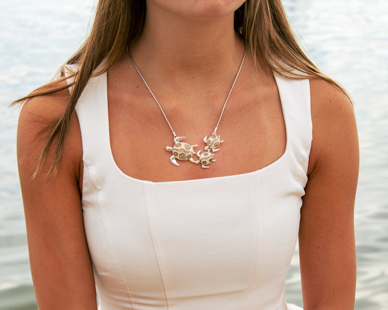 Turtle Necklace with Mother and Baby Turtles