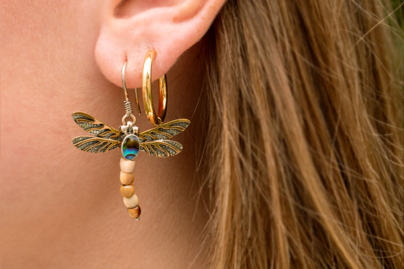 Fossilized Ivory: Dragonfly Earrings