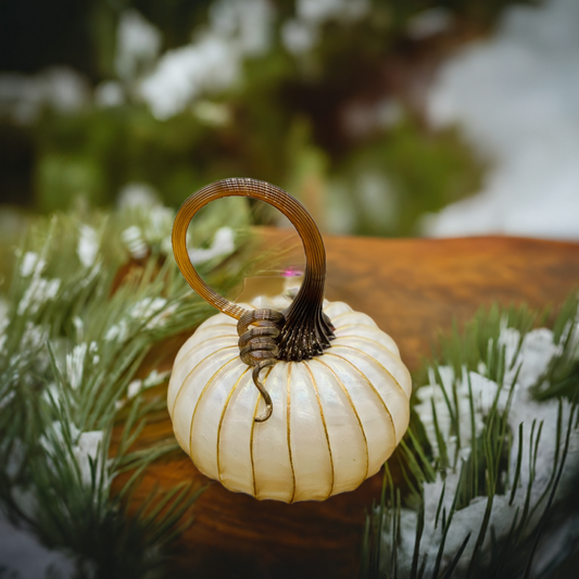 Blown Glass Pumpkin White & Golden