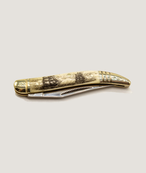 Bone Scrimshaw Double Blade Pocket knife