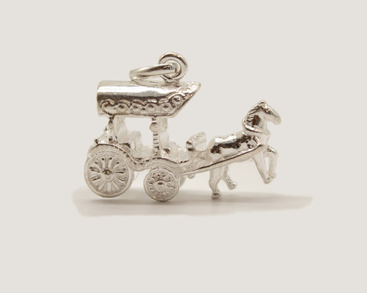 Sterling Silver Charm: Horse and Carriage Pendant