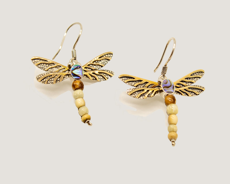 Fossilized Ivory: Dragonfly Earrings