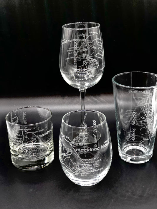 Mackinac Island Map Stemless Wine Glass