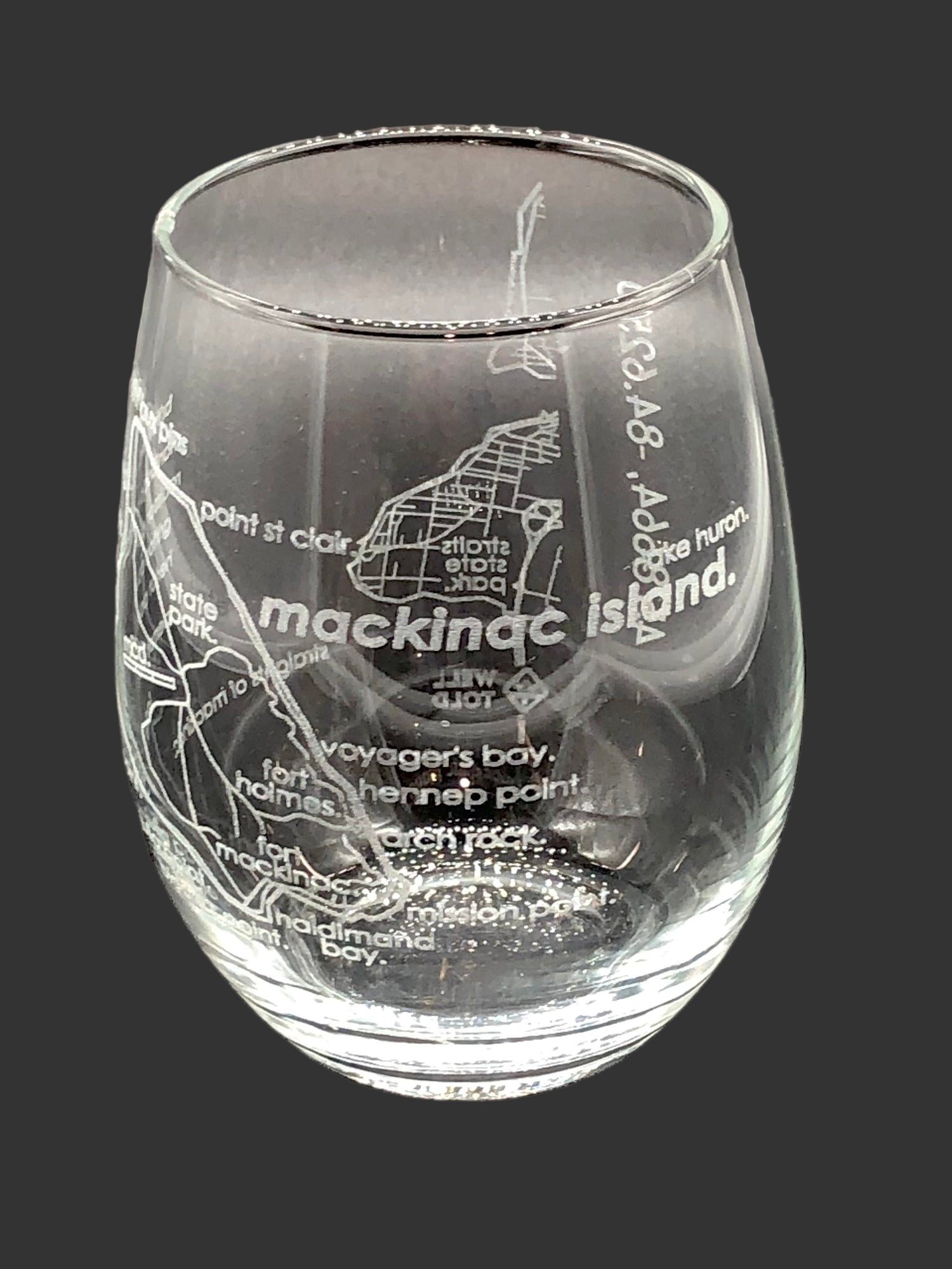 Mackinac Island Map Stemless Wine Glass