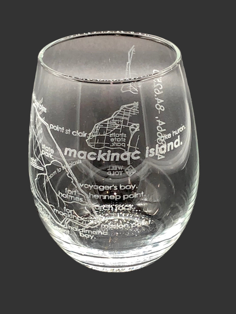Mackinac Island Map Stemless Wine Glass