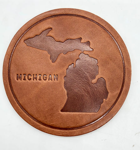 State of Michigan Leather Coaster