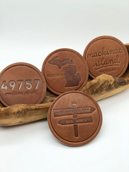 Set of Mackinac Island Michigan Leather Coasters