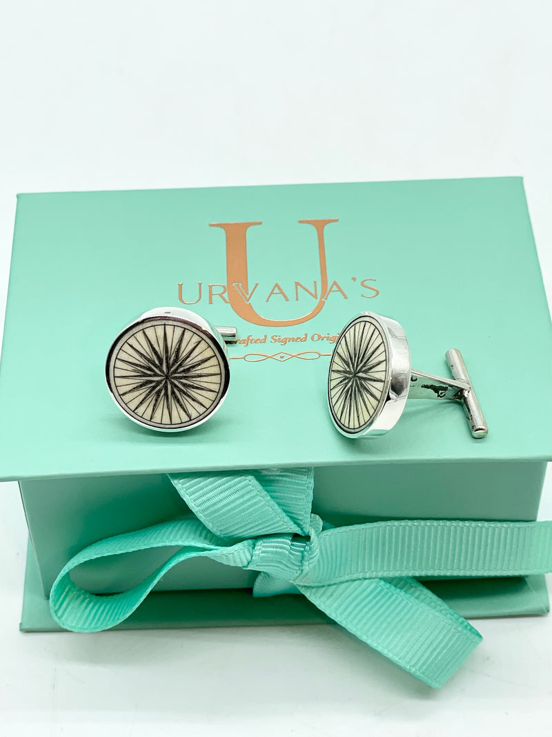 Scrimshaw Compass Rose Cuff Links