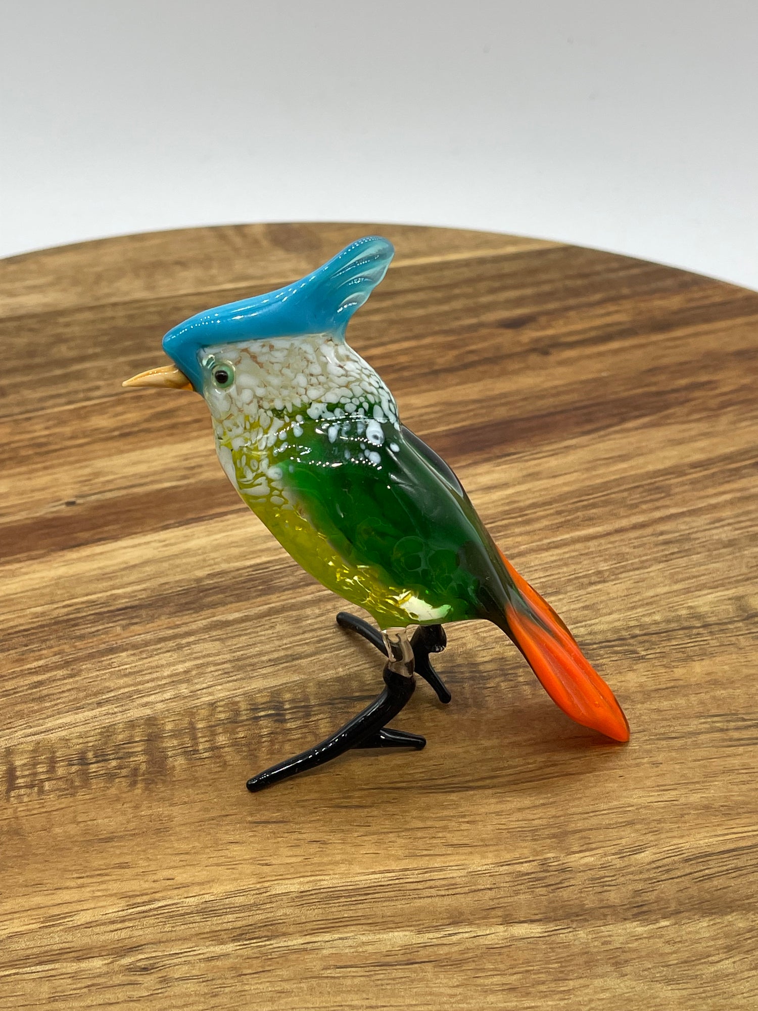 Handmade, lamp worked glass Tufted Titmouse.