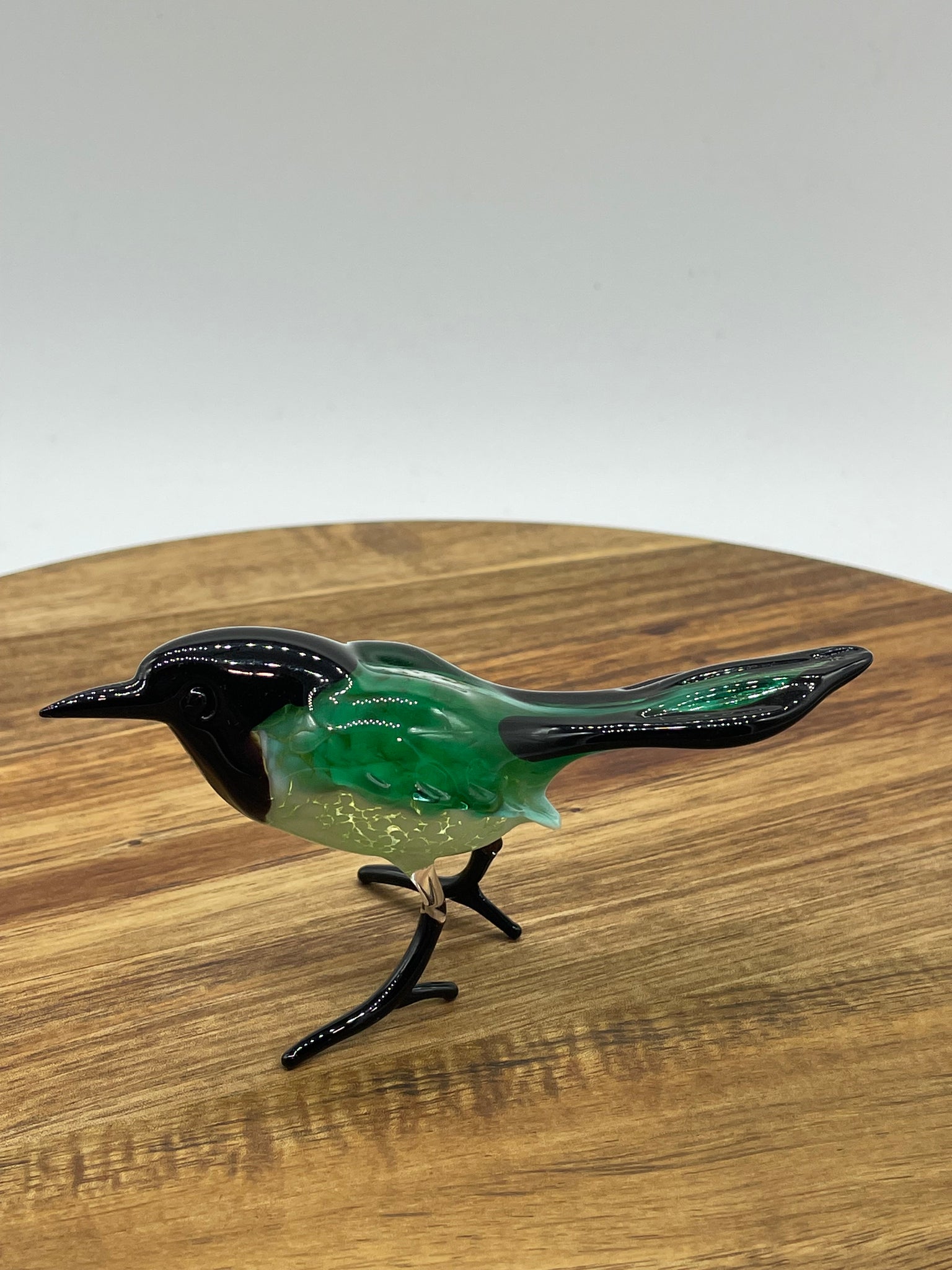 Handmade, lamp worked glass Magpie.