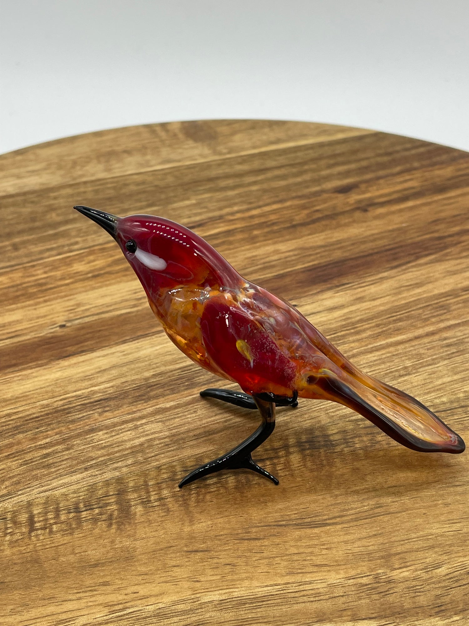 Handmade, lamp worked glass Red Finch.