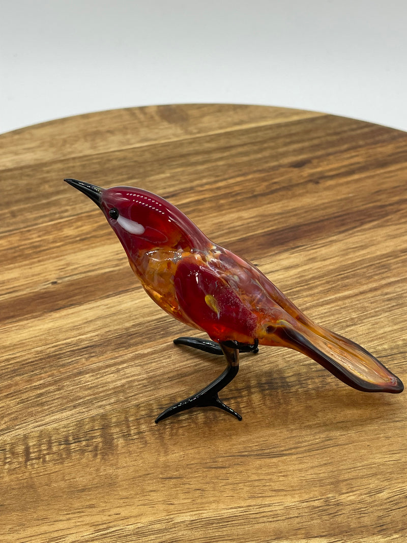 Handmade, lamp worked glass Red Finch.