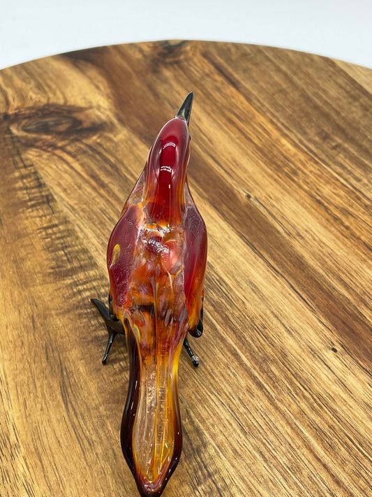 Handmade, lamp worked glass Red Finch.