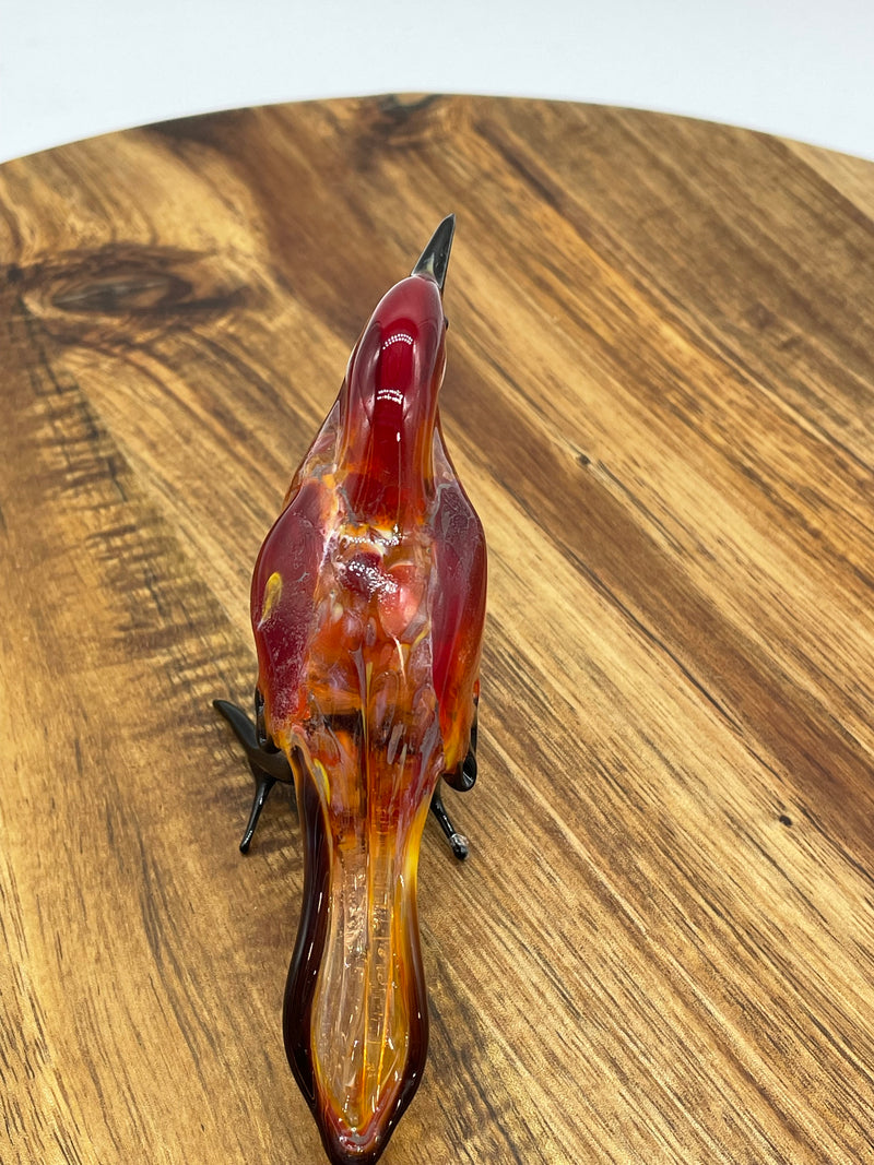 Handmade, lamp worked glass Red Finch.