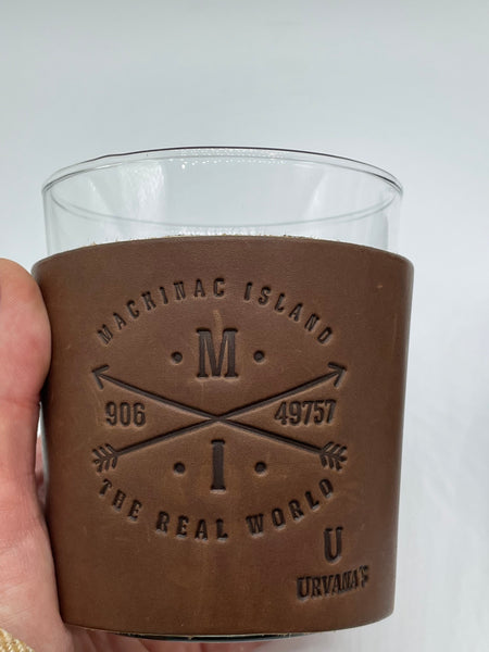Mackinac Island Rocks Glass Wrapped in Leather