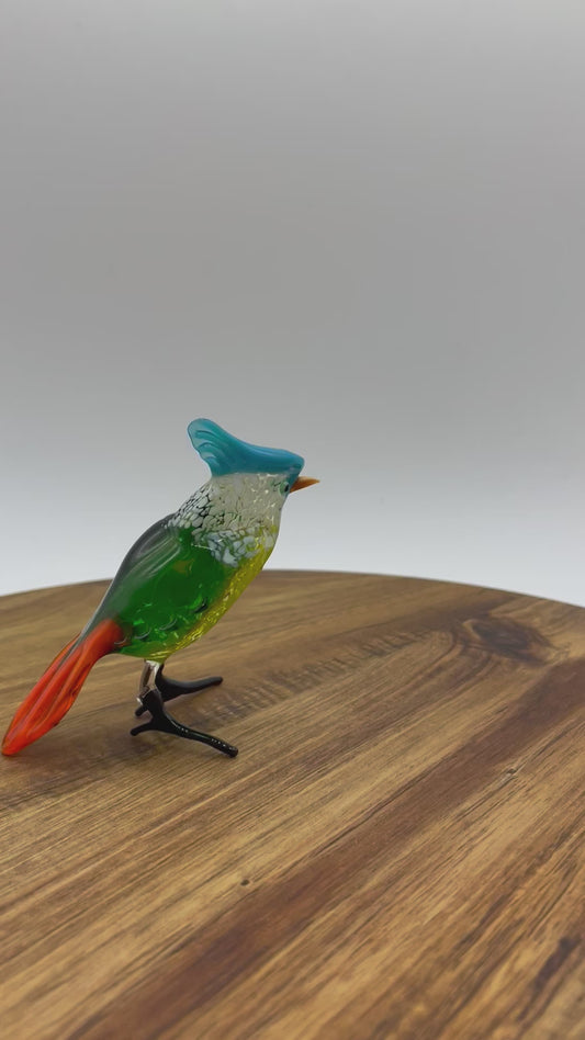 Handmade, lamp worked glass Tufted Titmouse.