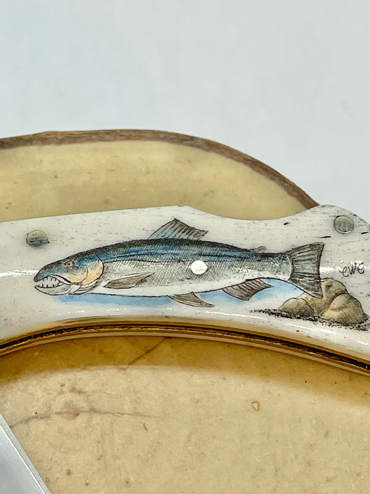 Scrimshaw Bone Knife, Salmon