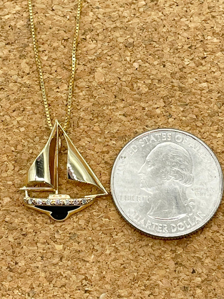 14k Gold 5pt. Diamond Sail Boat Pendant