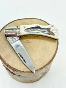 Scrimshaw Bone Knife, Salmon