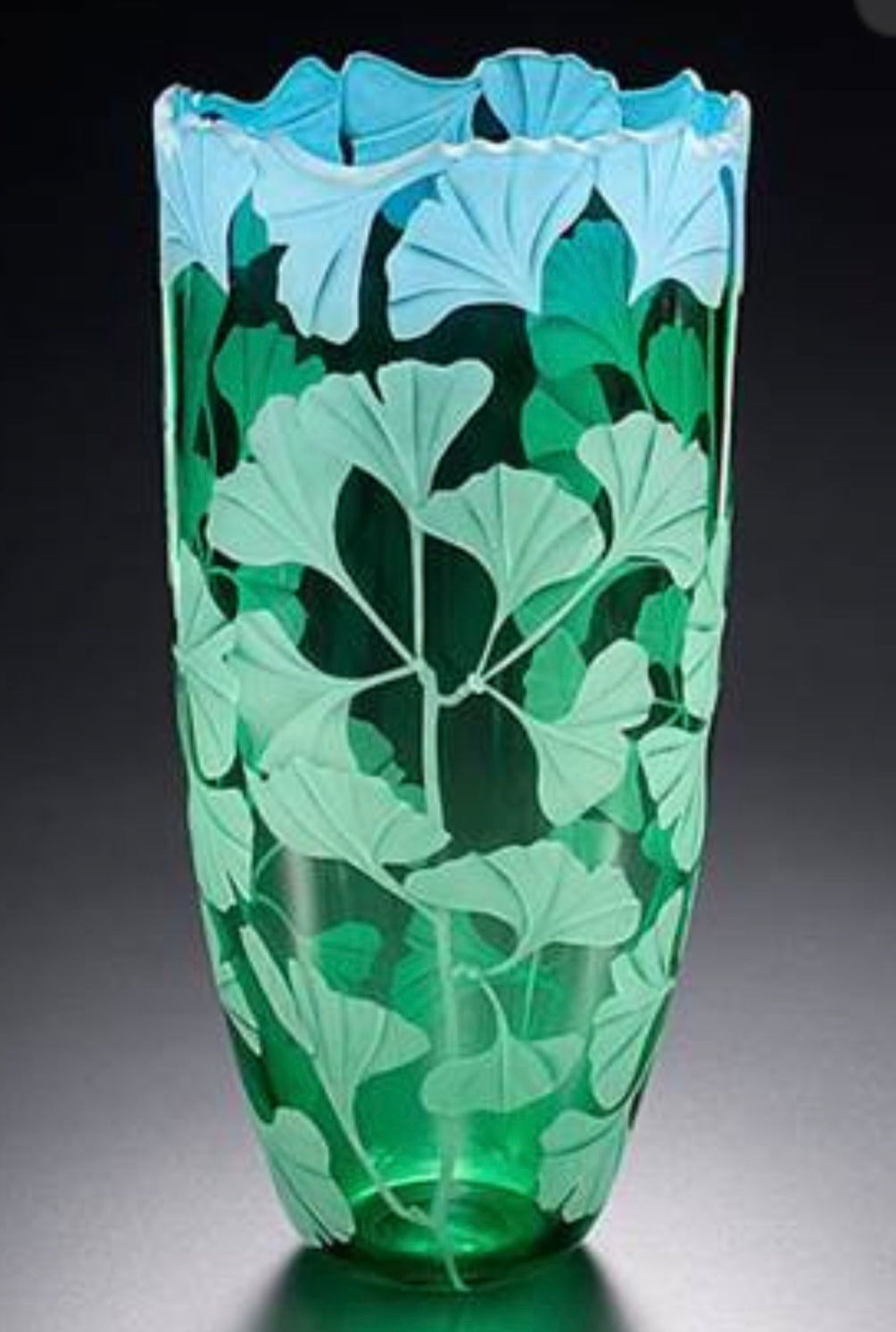 Ginkgo Engraved Blown Art Glass Vase