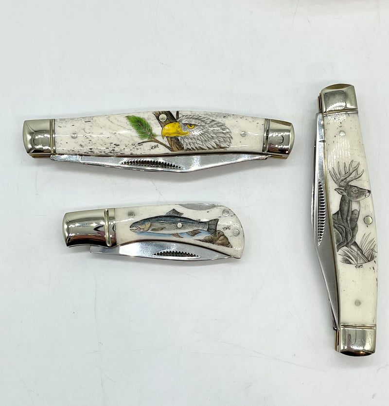 Scrimshaw Bone Knife, Salmon