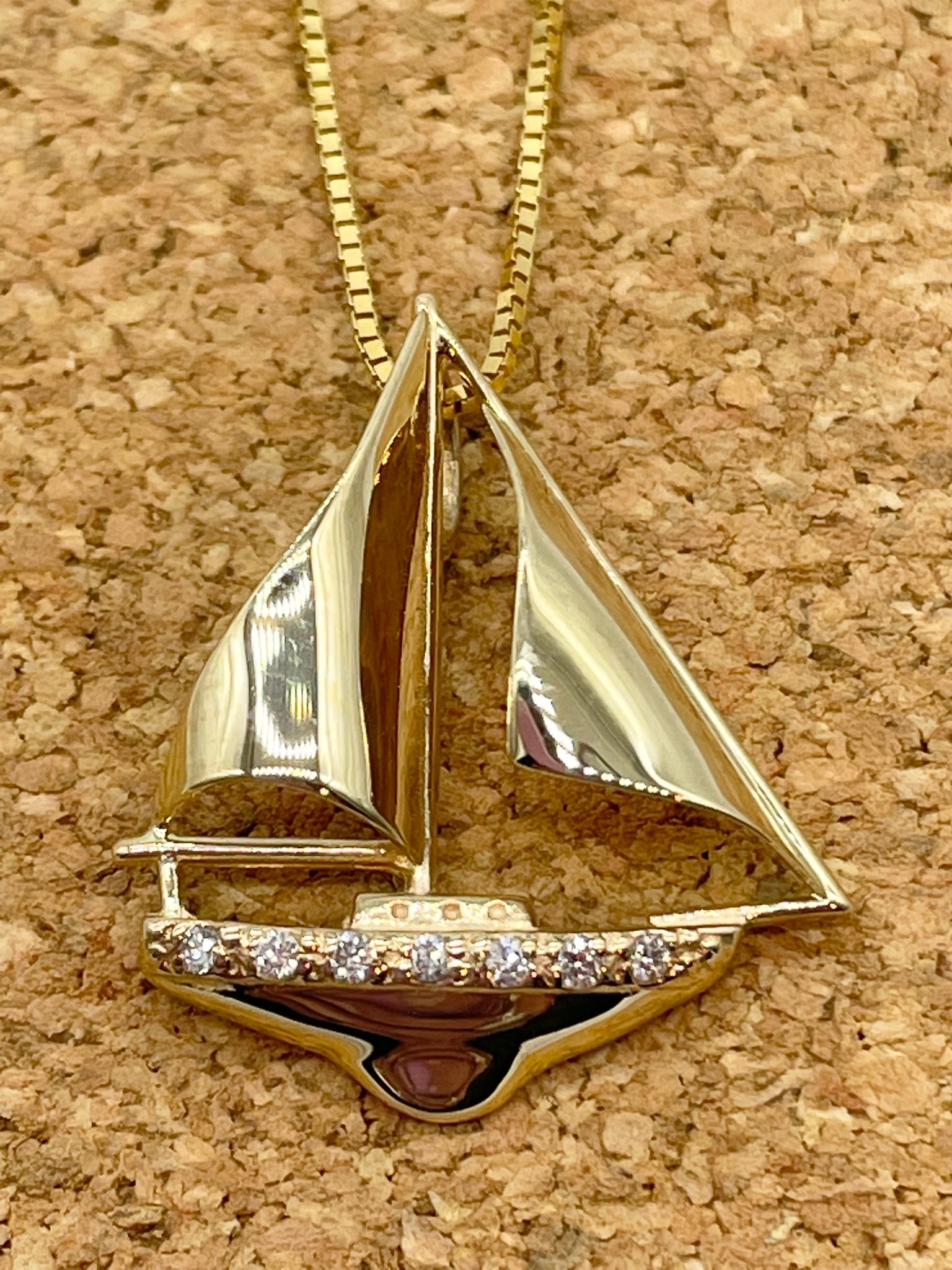 14k Gold 5pt. Diamond Sail Boat Pendant