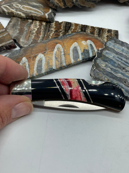 Mammoth Tooth and Jet Stone Lock Back Knife